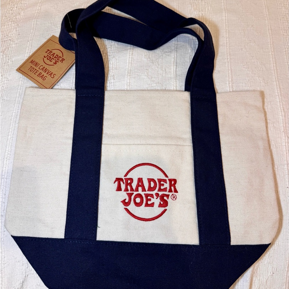 Trader Joe's Canvas Tote Bag in Natural and Navy